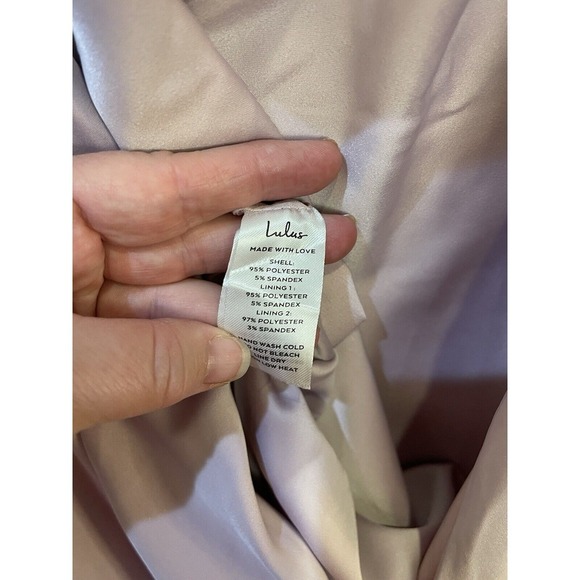 LULUS‎ Size Medium Impressive Energy Blush Pink Satin Asymmetrical Maxi Dress - Picture 8 of 9